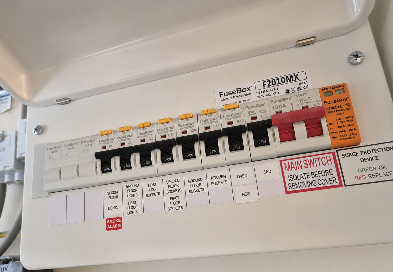 Electrician wiring a consumer unit