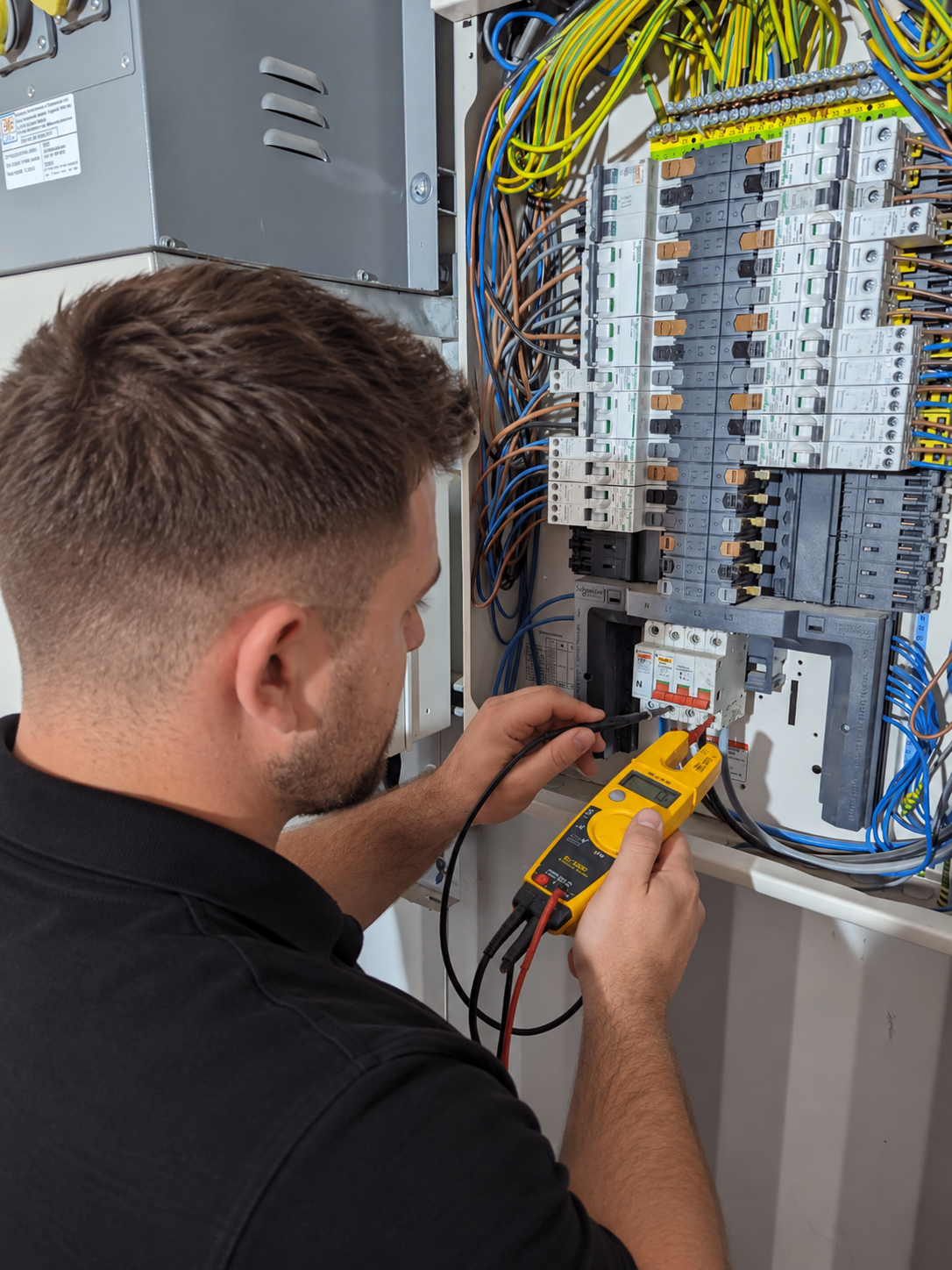 Electrician rewiring a fuse board